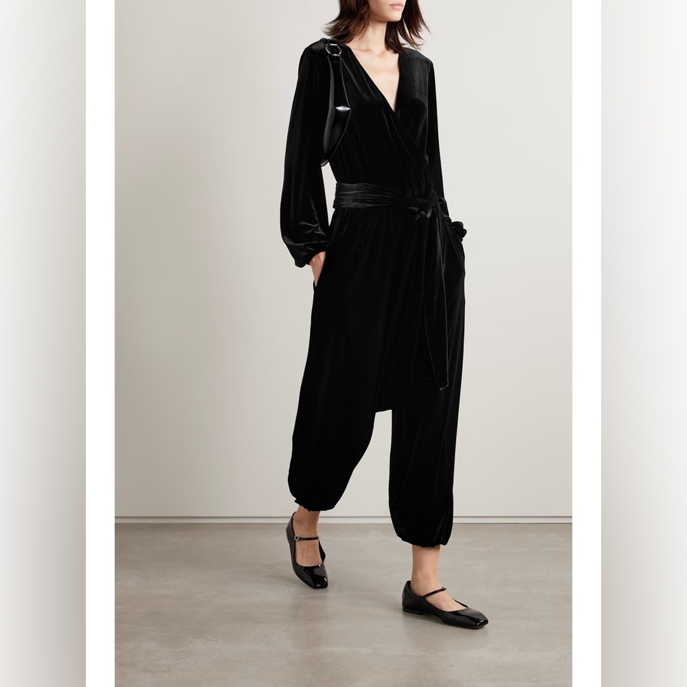 $446 NWT Rivet Utility NET SUSTAIN‎ Dazzler tie-detailed velvet jumpsuit